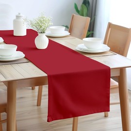 Encasa Table Runner Size 32x150 cm | Cotton Canvas Fabric | Deep Red Solid Color | Machine Washable & Durable