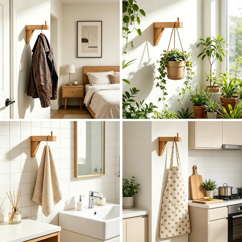 Wooden Wall Mount Bracket Hook, Multi Purpose Hanging Plant Pot