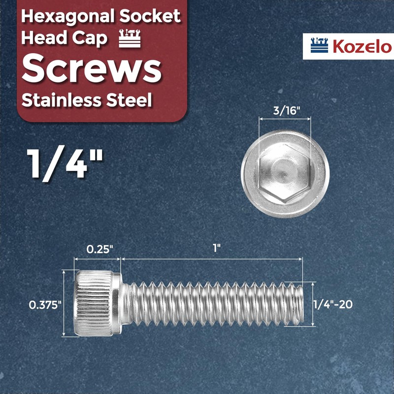Kozelo 10pcs Socket Head Cap Screws - [1/4"-20 x 1"]