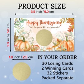 REWIDPARTY 32 Pcs Happy Thanksgiving Scratch Off Cards, Find The Pumpkin to Win Scratch Off Tickets, Fall Party Prize Raffle Tickets, Funny Thanksgiving Party Supplies Decorations for Family Friend