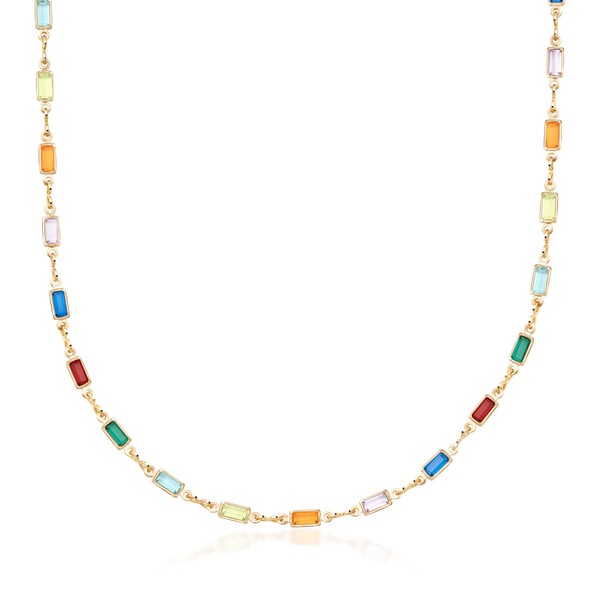 Barzel 18K Gold Plated Multi Stone Crystal Baguette Necklace for