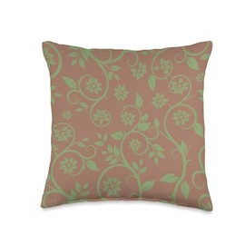 Color of the Year 2025 - Floral Green And Mocha Mousse Throw Pillow