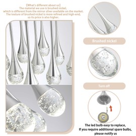 ykolupty Modern Pendant Lights for Kitchen Island Silver Raindrop Crystal Hanging Light Fxitures Mini Pendant Light Fixture for Dining Room Bar Bedroom （3pack）