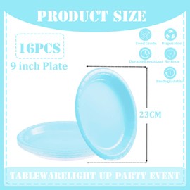 YAAVAAW 16Pcs Baby Blue Paper Plates Party Supplies, 9'' Round Dessert Dinner Luncheon Disposable Tableware Creative DIY Solid Color for Kids Adult Birthday, Picnic