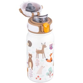 OLDLEY Kids Water Bottle 12oz Insulated Water bottle, Double Wall Stainless Steel Vacuum Bottle, Leak-Proof Sport Bottles for School Boys Girls, White Animal