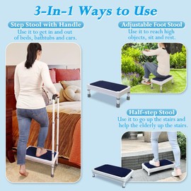 Bedside Steps For High Beds For Elderly Adults One Step Stool With Handle Suv Car Stepping Stool Seniors Stand Assist Aid Medical Heavy Duty 400lb Wide Platform Footstools For Bedroom Bathroom