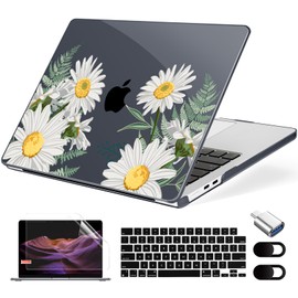 MecBevia Compatible with MacBook Air 13.6 inch Case M3 M2 2024-2022, Model A3113 A2681 Plastic Hard Shell Cover & Keyboard Cover & Screen Protector & Webcam Cover & Type-C Adapter, Daisies