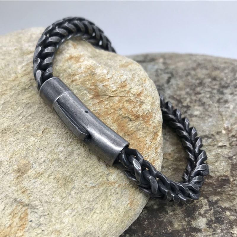 Ushinelit Retro Stainless Steel Bracelet Twist Rope Chain, Antique Black