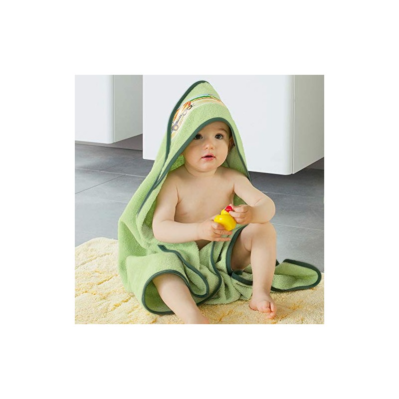 Erwin Müller Children's Hooded Bath Towel, Terry Towel, Tractor, Digger