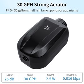 Pawfly 30 GPH Aquarium Air Pump Adjustable Quiet Oxygen Aerator Pump with Air Stone Airline Tubing Check Valve and Connector Accessories for Small Fish Tanks Ponds up to 30 Gallons