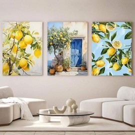 champracer Set of 3 Poster Summer Lemon Wall Pictures Living Room Modern Wall Pictures Wall Decoration Aesthetic Decorative Canvas Pictures Wall Decoration Picture Set for Living Room Bedroom Without