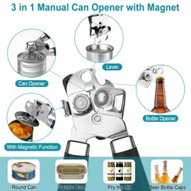 FACIACC Dosenöffner Manueller mit Magnet, 3 in 1 Edelstahl Büchsenöffner mit rutschfestem Griff, müheloses Öffnen von Dosen, Dosenöffner Senioren, für ältere Menschen mit arthritischen Händen