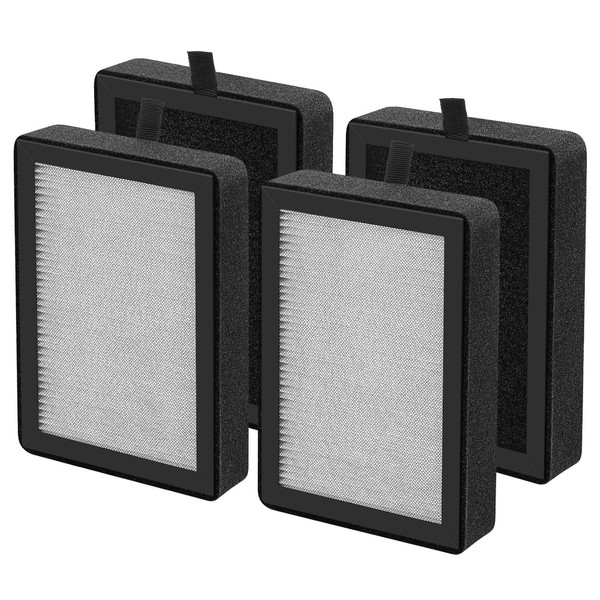 4 Pack LV-H128 Replacement Filter Compatible with LEVOIT LV-H128 / PUURVSAS (HM669A) / ROVACS (RV60) Air Purifier, 3-in-1 H13 Ture HEPA and Activated Carbon Filters, Replace Part #LV-H128-RF