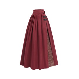 Fiamll Women's Victorian Patchwork Skirt Renaissance Skirt Elastic High Waist A-line Medieval Maxi Skirt, red