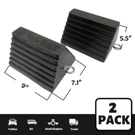 ROBLOCK 2 Pack Wheel Chocks Rubber Heavy Duty Black with Eyebolt, 9" Length x 7.1" Width x 5.5" Height, for Cars, RVs, Trucks, Trailers, and Vehicles, Anti-Slip Design Tire Chock for All Weather Use