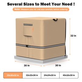Air Conditioner Cover for Outside Units, 420D Winter AC Condenser Cover Waterproof Outdoor Square Air Conditioner Covers for AC Units, Fits up to 30 x 30 x 32 inches(Khaki, 30''X30''X32'')