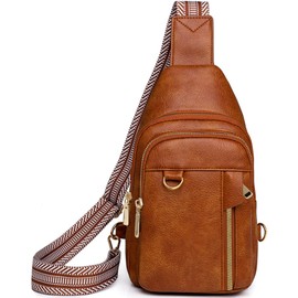 Farcauo Chest Bag for Women Men Crossbody Bag for Women Men Shoulder Bag Chest Bag Sling Bag with Long Straps, # B Brown chest pocket for men and women