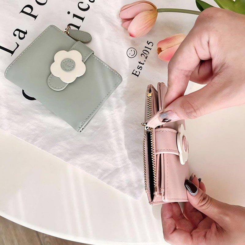 Happykau Women's Short Bi-Fold Wallet, Coin Case, Compact, Cute Mini