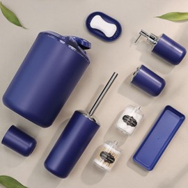 IMAVO Bathroom Accessories Set,Navy Blue Bathroom Set,9 Pieces Bathroom Accessory Set,Tray,Qtip Holders,Toilet Brush,Trash Can for Bathroom Décor and Home Gifts
