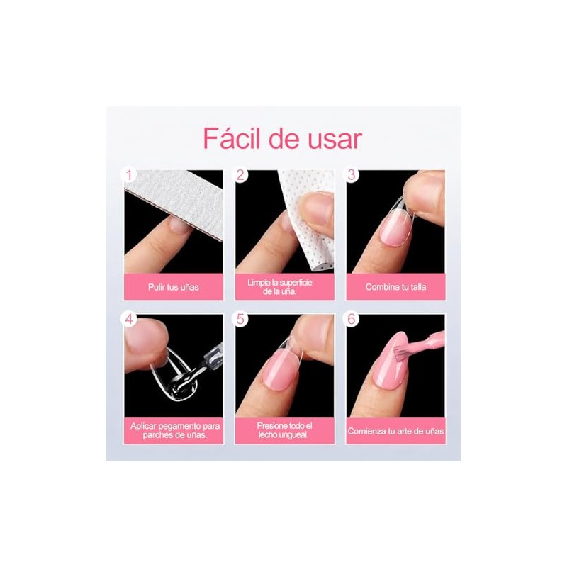 604 kit combinado,600 Pcs Uñas Postizas Transparentes con Kit 4pzs