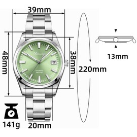 ADDIESDIVE Automatic Watches for Men NH35A Japanese Movement Self-Winding Dress Watch 100 M Water Resistant Green Dial