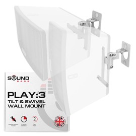 Play 3 Wall Mount White Pair Compatible with Sonos Play:3 Only, Twin Pack, Adjustable Swivel & Tilt Mechanism, 2 Mounting Brackets Includes All Fixings