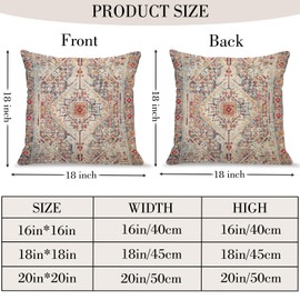BUAEL Boho Throw Pillow Covers 18x18 inch Set of 2,Bohemian Vintage Carpet Pattern Antique Ethnic Decor Double Sided Pattern Cushion Cover Soft Pillow Case Living Sofa Room Bed Square Pillow Cover
