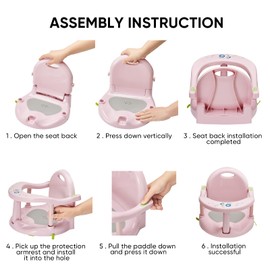 Foldable Baby Bath Seat, Non-Slip Bath Chair - Suction Cup Bathtub Seat for Babies 6-18 Months (Pink/White)