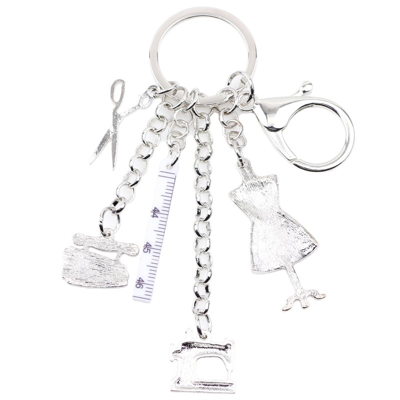 WEVENI Alloy Sewing Machine Key Ring Scissors Ruler Iron Jewellery