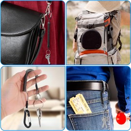 Tyqour 4pcs Retractable Safety Spring Coil Keychain for Keys Wallet Cellphone, Black Fishing Lanyard, Heavy Duty Tpu Tool Lanyards for Hand Tools with Alloy Carabiner and Split Ring for Fishing Tools