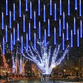 iBaycon 20 Tubes 480 LED Meteor Shower Rain Lights, 11.8 inches Cascading Icicle Lights Waterproof Outdoor, Connectable Falling Raindrop Lights with Timer for Holiday Party Christmas Decorations
