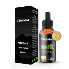 vitalmed Vital-Med hochdosiertes Hanf?l mit 30ML (750 Tropfen) und 25mg pro Tropfen - Premium Vital Hanfsamen?l - 100% Natur - Hanftropfen mit Omega 3-6-9 (Zitrone)