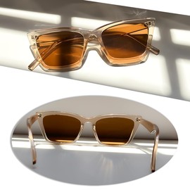 Azoxus Vintage Cat Eye Sunglasses for Women Trendy Retro Square Classic Narrow Cateye Sunnies Sunglasses Clear Champagne Frame/Brown Lens