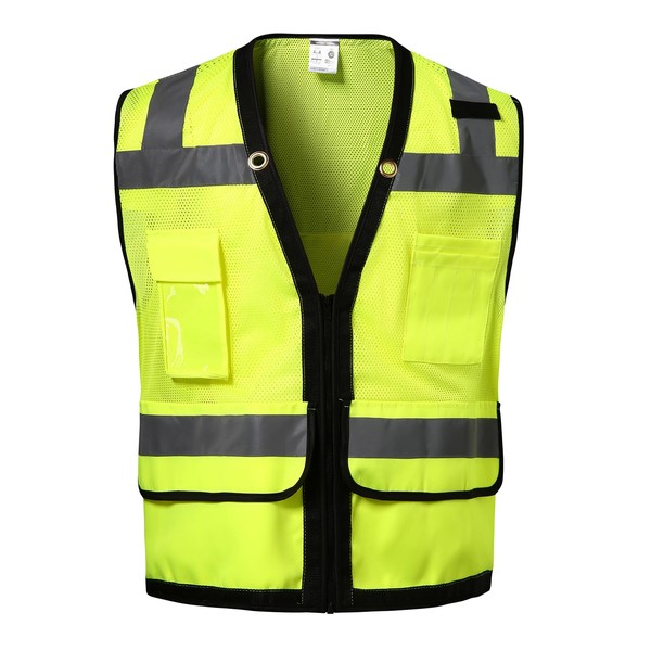 DPSAFETY Reflective Safety Vest With Back Plan Pocket, High Visibility