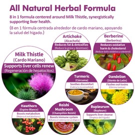 Milk Thistle & Artichoke Extract Liver Support Drops for Fatty Liver, Alcachofa, Curcuma y Cardo Mariano para el Higado Graso, Berberina para Bajar de Peso, Liver Detox & Repair Formula.2oz