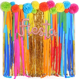 Epakh 25 Pcs Mexican Party Backdrop Decorations Set Mexican Paper Flowers Fiesta Ruffled Streamer Foil Fringe Curtains Backdrop Fiesta Foil Balloons Decorations Supplies for Cinco De Mayo Party Decor