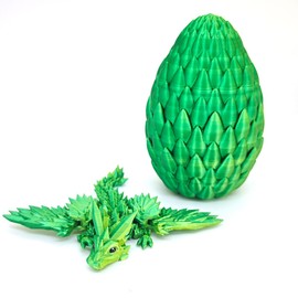 3D Printed Dragon Egg and Wings, 3-d Crystal Cute Mystery Eggs with Articulated Dragons Inside, Flying Animals Hatchimals Birthday Gift, Desk Ornament Toy Green Yellow