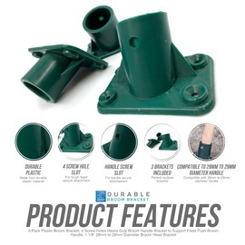 3-Pack Plastic Broom Bracket, 4 Screw Holes Heavy Duty Broom Handle Bracket to Support Fixed Push Broom Handle, 1 1/8” (28mm to 29mm Diameter) Broom Head Bracket