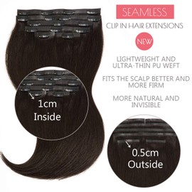Loxxy Human Hair Clip in Extensions Seamless Clip on Hair Extensions 22inch Remy Hair Extensions Clip in Human Hair Color Natural Black Ultra-Thin Pu Weft Technology 7pieces 110gram