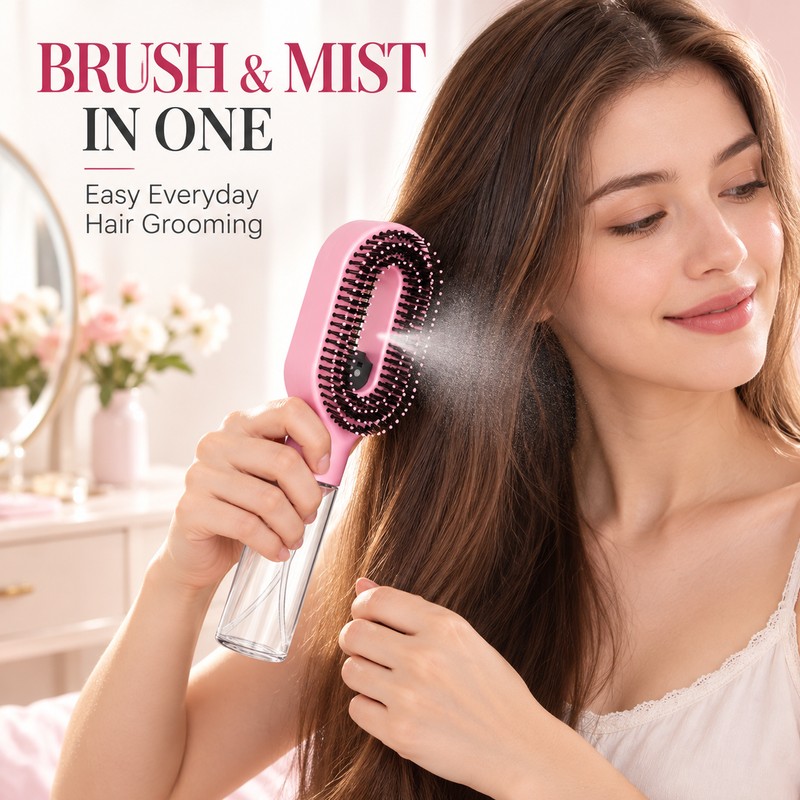 Water Mist Spray Hair Brush for Detangling – 2-in-1 Scalp