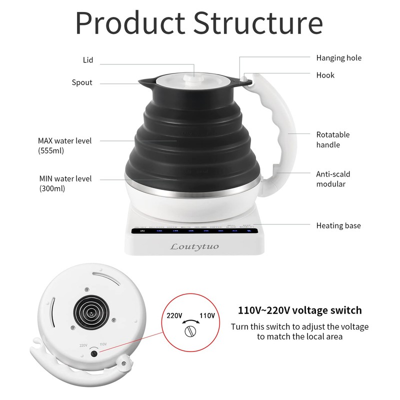 Ultrathin Food Grade Silicone Travel Foldable Electric Kettle Variable Temperature