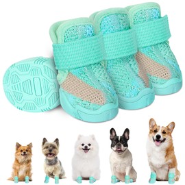 SlowTon Zapatos para Perro Pequeños Medio, 4 Piezas Botas para Perros de Transpirable Antideslizantes, Suave Cómodas Ajustables Protector de Patas para Invierno Nieve Lluvia(Verde, Tamaño 5)