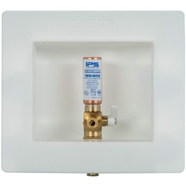 Water-Tite 87984 Square Ice Maker Outlet Box - Quarter-Turn Brass Hammer Arrester Valve, 1/2-Inch ASTM F1960 Connection, White Plastic