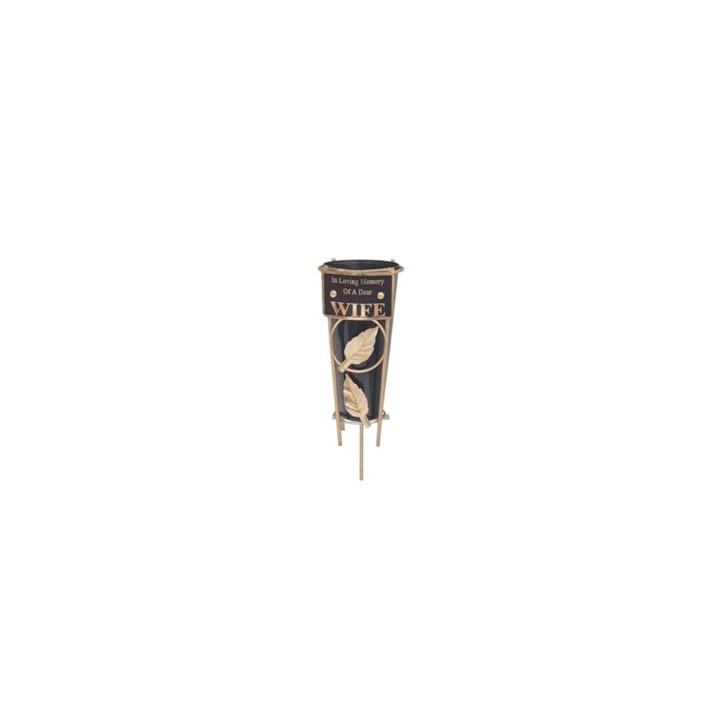Wife - Memorial Metal Grave Vase With Gold Leaf -