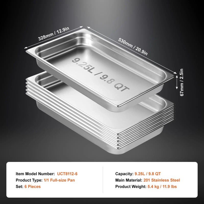 6 Pack 0.8mm Thick Stainless Steel Full Size Anti-Jam Steam