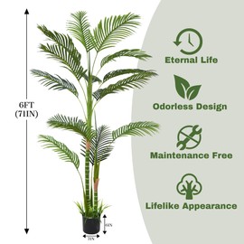 2 Pack Artificial Golden Cane Palm Tree 6ft, Fake Palm Tree with Two Realistic Trunks and 17 Palm Leaves with Style Pot, Faux Palm Plant for Home Office Indoor Outdoor Modern Decor Housewarming