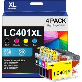 LC401 Ink Cartridges Compatible for Brother LC401 XL BK LC401XL LC 401 LC401BK High Yield to use with Brother MFC-J1010DW MFC-J1012DW MFC-J1170DW (4-Pack, Black Cyan Magenta Yellow)