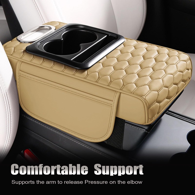 Priprilod Beige Car Center Console Armrest Pillow, Memory Foam with