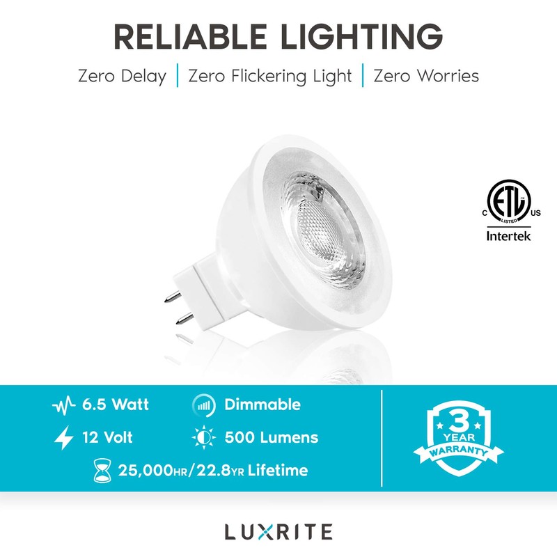 Luxrite MR16 LED Bulb 50W Equivalent, 12V, 3000K Soft White
