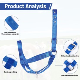 Cow Halter Cattle Halters Calf Halter with Leading Rope，Adjustable Nylon Livestock Cattle Halter，for Miniature Horse Donkey Goat Foal (Blue, Medium)